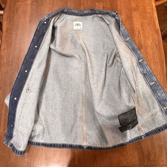 Zara Denim Jacket Patchwork Vintage Oversized Button Front Pockets Men Sz S Y2K - Picture 7 of 9